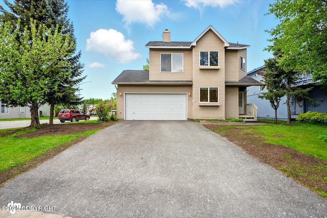 10270 Sextant Cir, Anchorage, AK 99515 - traditional-style house featuring a garage, a chimney, and asphalt driveway
