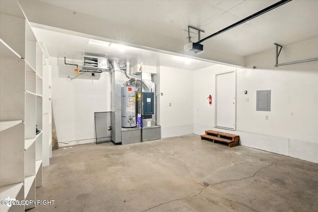 10270 Sextant Cir, Anchorage, AK 99515 - garage with a garage door opener, water heater, electric panel, a heating unit, and heating unit