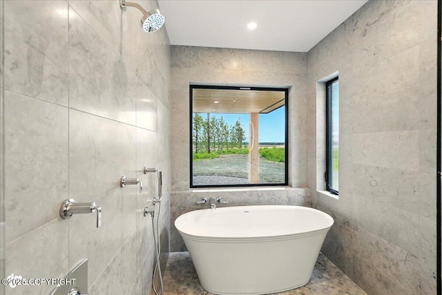 1308 Cunningham Ct, Kenai, AK 99611 - bathroom with a freestanding bath and tile walls