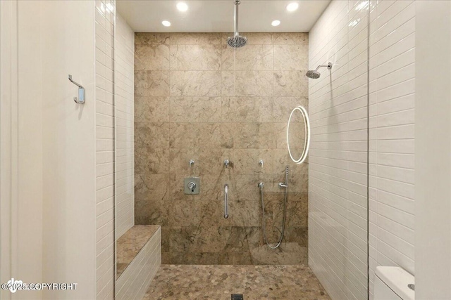 1308 Cunningham Ct, Kenai, AK 99611 - bathroom with walk in shower, recessed lighting, and toilet