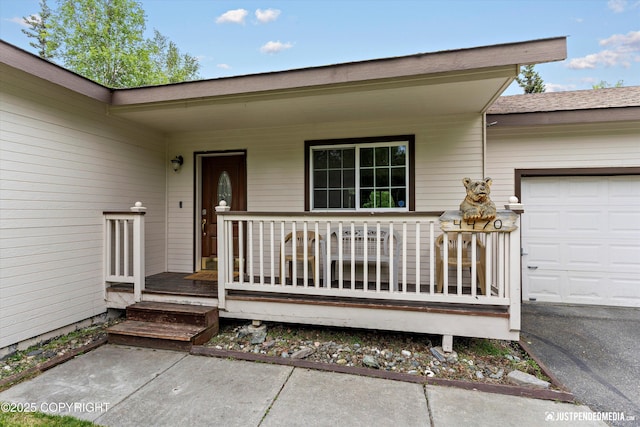 4470 E Birchwood Dr, Wasilla, AK 99654 - view of exterior entry featuring a garage and covered porch