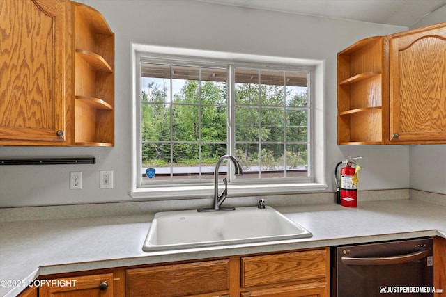 4470 E Birchwood Dr, Wasilla, AK 99654 - kitchen with open shelves, dishwashing machine, a sink, and light countertops