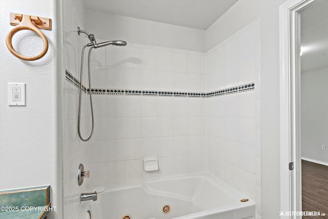 4470 E Birchwood Dr, Wasilla, AK 99654 - bathroom with a combined bath / shower with jetted tub and wood finished floors