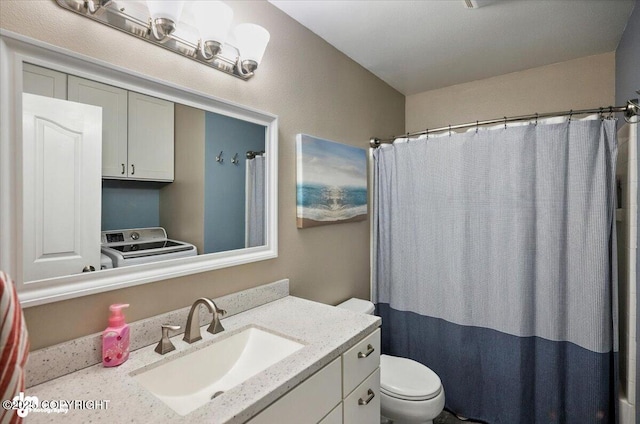 8968 Little Brook St, Anchorage, AK 99507 - bathroom featuring washer / dryer, vanity, and a shower with curtain