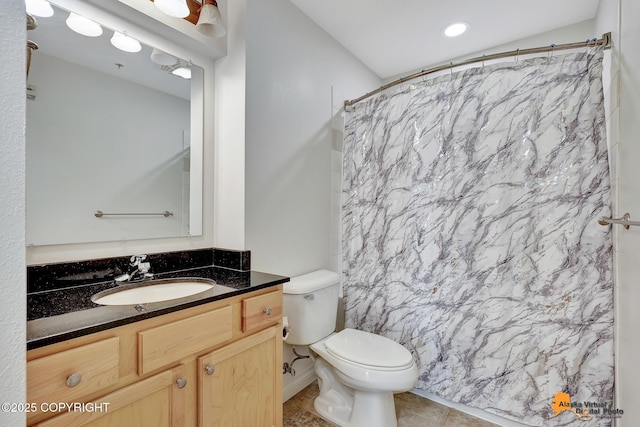 6942 Meadow St # 2-305, Anchorage, AK 99507 - full bath with vanity, toilet, a shower with shower curtain, and recessed lighting
