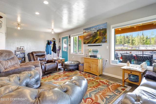 9291 Basher Dr, Anchorage, AK 99507 - living area with wood finished floors, recessed lighting, and baseboards