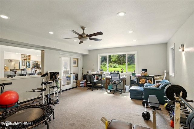 5420 E 112th Ave, Anchorage, AK 99516 - exercise room with ceiling fan, recessed lighting, carpet flooring, and french doors
