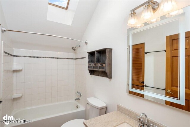 40327 S Malaspina Loop, Talkeetna, AK 99676 - full bathroom featuring toilet, a skylight, shower / washtub combination, vanity, and lofted ceiling