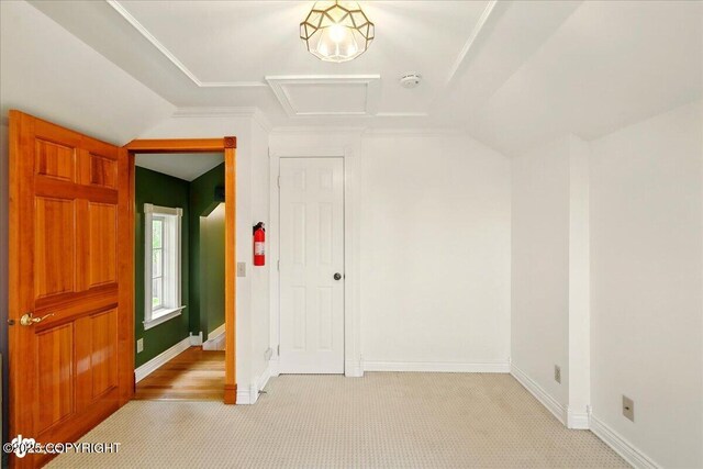 40327 S Malaspina Loop, Talkeetna, AK 99676 - additional living space with light carpet, baseboards, attic access, and vaulted ceiling
