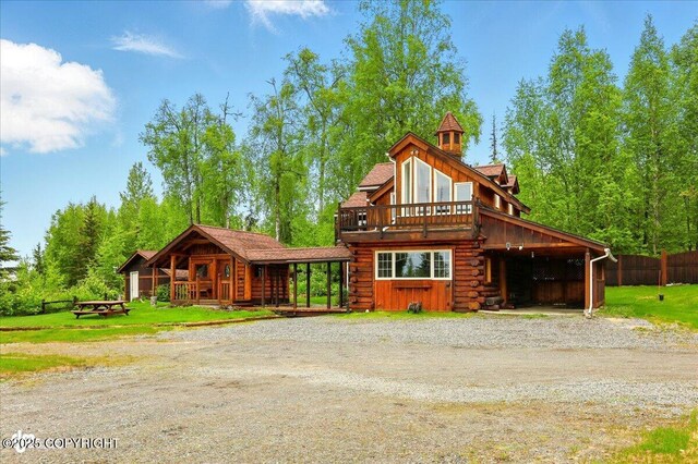40327 S Malaspina Loop, Talkeetna, AK 99676 - cabin featuring driveway, log exterior, and a wooden deck