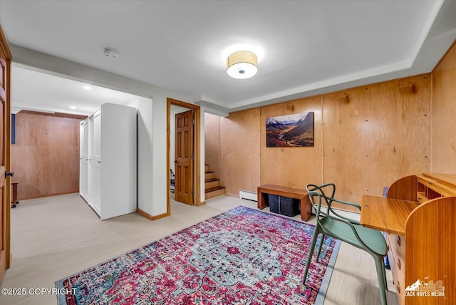 1601 Bannister Dr, Anchorage, AK 99508 - office featuring baseboard heating, wood walls, and baseboards