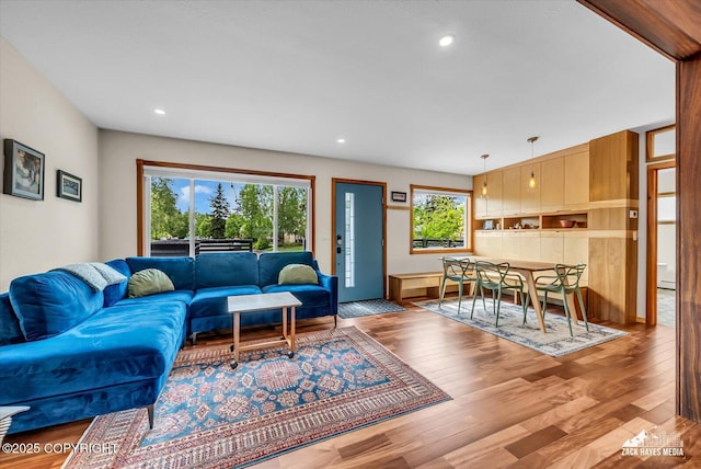 1601 Bannister Dr, Anchorage, AK 99508 - living room featuring wood finished floors and recessed lighting