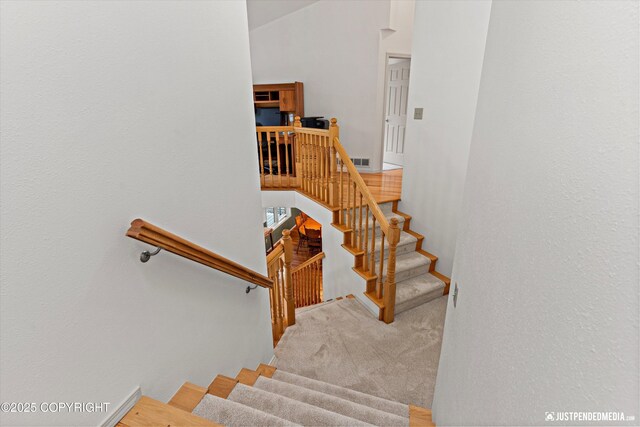 1701 Woo Blvd, Anchorage, AK 99515 - stairway featuring a towering ceiling, baseboards, and carpet