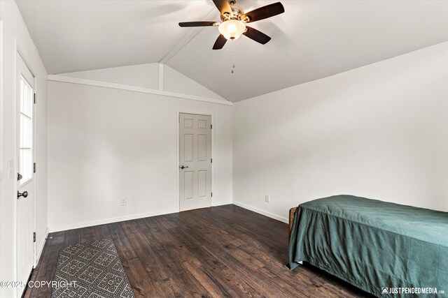1701 Woo Blvd, Anchorage, AK 99515 - bedroom featuring wood finished floors, vaulted ceiling, baseboards, and ceiling fan