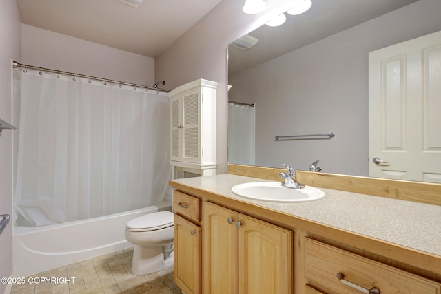 5893 Kenai Fjords Loop, Anchorage, AK 99502 - bathroom featuring vanity, toilet, shower / bath combination with curtain, and tile patterned flooring