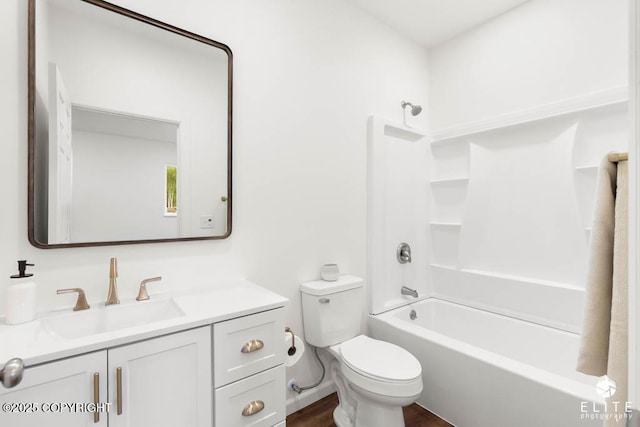 1338 N Unicorn Cir, Palmer, AK 99645 - bathroom with vanity, toilet, shower / bath combination, and wood finished floors