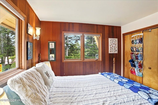 142 Vail Cir, Girdwood, AK 99587 - bedroom with wooden walls and a closet
