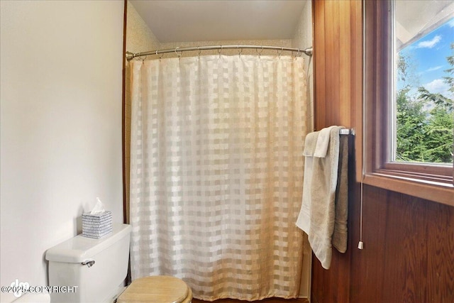 142 Vail Cir, Girdwood, AK 99587 - bathroom with toilet and curtained shower