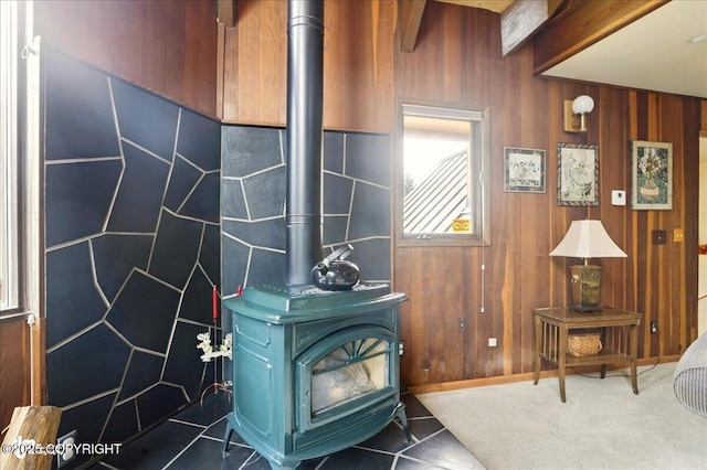 142 Vail Cir, Girdwood, AK 99587 - detailed view of a wood stove and wooden walls