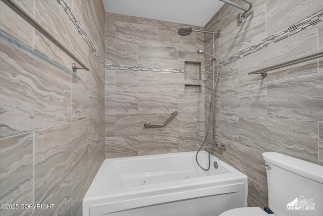 268 Dailey Ave, Anchorage, AK 99515 - full bath with a combined bath / shower with jetted tub, toilet, and tile walls
