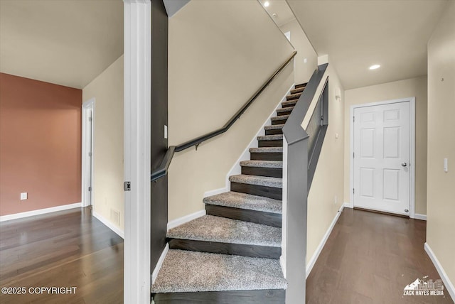 268 Dailey Ave, Anchorage, AK 99515 - staircase with wood finished floors, baseboards, and recessed lighting