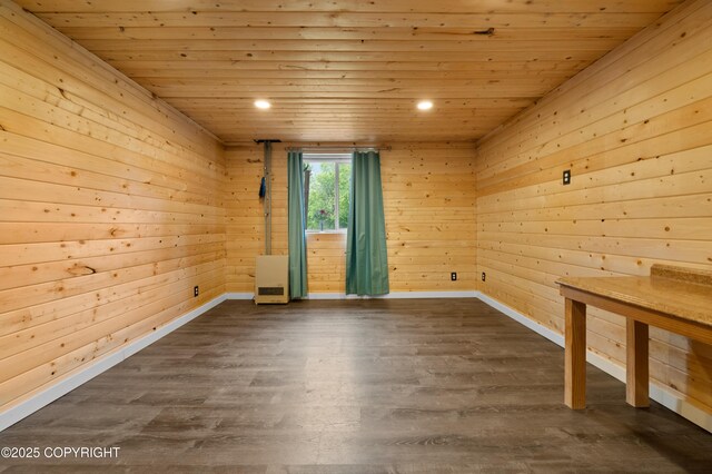 1855 Mission Rd, Homer, AK 99603 - unfurnished room with dark wood-type flooring, wooden ceiling, recessed lighting, and wood walls