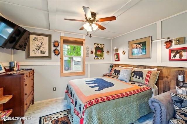 9637 N Buckingham Palace Rd, Willow, AK 99688 - bedroom with a wainscoted wall and a ceiling fan