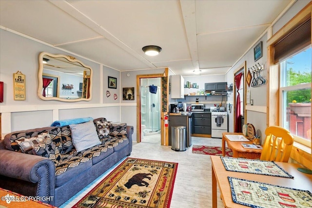 9637 N Buckingham Palace Rd, Willow, AK 99688 - living room with light wood-style flooring and wainscoting