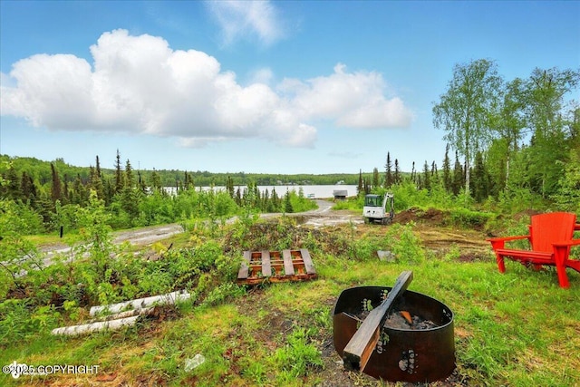 9637 N Buckingham Palace Rd, Willow, AK 99688 - view of yard with a water view and a fire pit