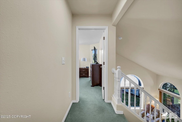 10201 Sextant Cir, Anchorage, AK 99515 - hall featuring carpet flooring, an upstairs landing, healthy amount of natural light, and baseboards