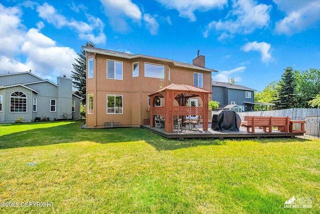 10201 Sextant Cir, Anchorage, AK 99515 - back of house featuring a gazebo, a chimney, and a deck