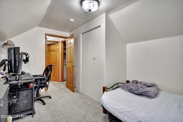 4160 Crannog St, Anchorage, AK 99502 - bedroom featuring vaulted ceiling, carpet, a closet, and an office area