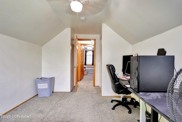 4160 Crannog St, Anchorage, AK 99502 - office with carpet flooring, vaulted ceiling, baseboards, and ceiling fan