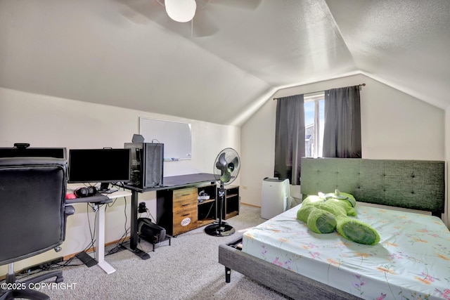 4160 Crannog St, Anchorage, AK 99502 - carpeted bedroom featuring vaulted ceiling, a ceiling fan, and a desk