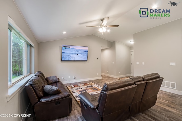 4124 N Coronado St, Wasilla, AK 99623 - home theater with wood finished floors, a ceiling fan, and lofted ceiling