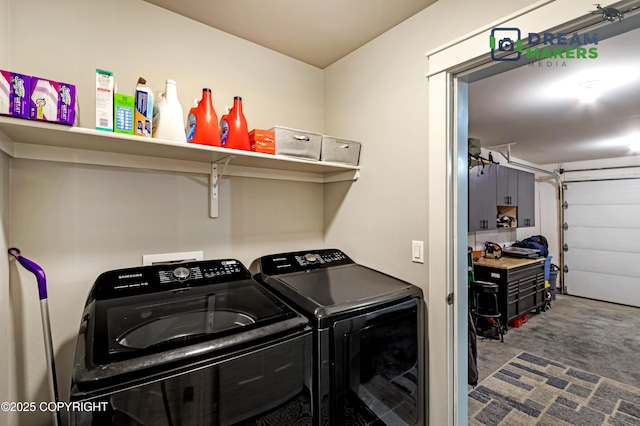 4124 N Coronado St, Wasilla, AK 99623 - washroom featuring independent washer and dryer, a garage, and carpet