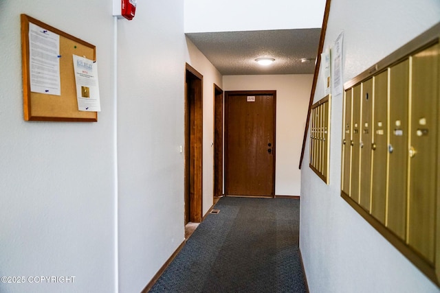 2100 Minerva Way # A6, Anchorage, AK 99515 - hallway featuring dark colored carpet, a textured ceiling, and mail area