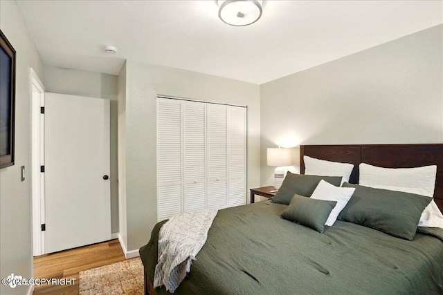 6911 Cheryl St, Anchorage, AK 99518 - bedroom with wood finished floors, a closet, and baseboards
