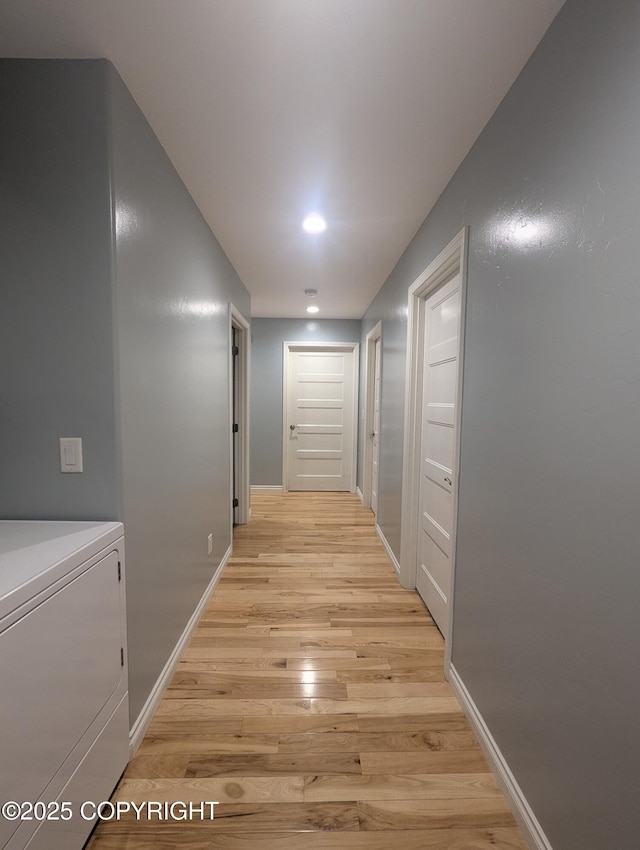 7324 Zurich St, Anchorage, AK 99507 - corridor with light wood-style floors, baseboards, independent washer and dryer, and recessed lighting