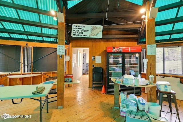 13364 Sterling Hwy, Ninilchik, AK 99639 - misc room featuring wooden walls, hardwood / wood-style flooring, and a towering ceiling