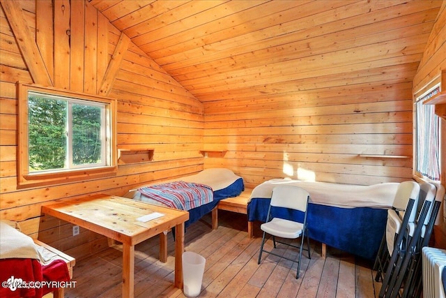 13364 Sterling Hwy, Ninilchik, AK 99639 - bedroom with wooden ceiling, vaulted ceiling, wood-type flooring, and wooden walls