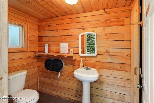 13364 Sterling Hwy, Ninilchik, AK 99639 - bathroom featuring wooden ceiling, toilet, wood walls, and plenty of natural light