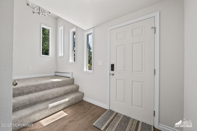2105 W 47th Ave, Anchorage, AK 99517 - entryway with a baseboard radiator, stairway, and wood finished floors