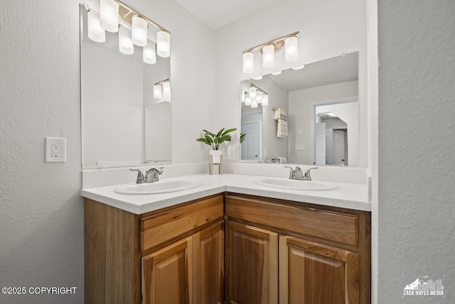 2105 W 47th Ave, Anchorage, AK 99517 - bathroom with double vanity and a textured wall