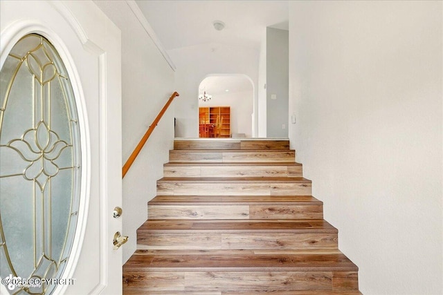 4085 Calhoun St, Homer, AK 99603 - stairs with arched walkways and wood finished floors