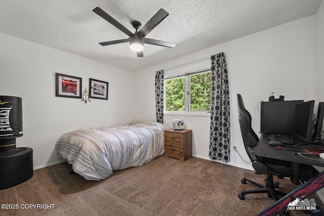 20213 David Ave, Eagle River, AK 99577 - carpeted bedroom featuring a textured ceiling, an office area, and a ceiling fan
