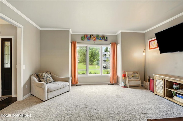 12830 Mission Cir, Anchorage, AK 99516 - living area with carpet, ornamental molding, and baseboards