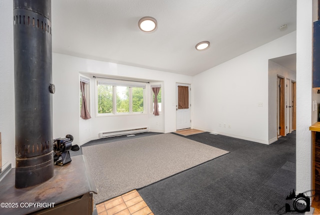 5275 E Birch Dr, Wasilla, AK 99654 - interior space with a baseboard radiator and vaulted ceiling