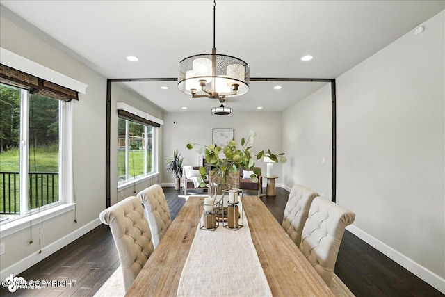 8683 Estates Cir, Anchorage, AK 99507 - dining room featuring a chandelier, wood-type flooring, and recessed lighting