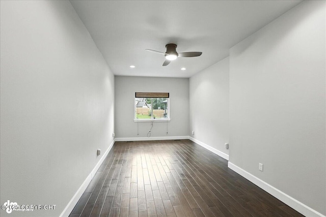 8683 Estates Cir, Anchorage, AK 99507 - empty room featuring a ceiling fan, dark wood-style floors, and recessed lighting